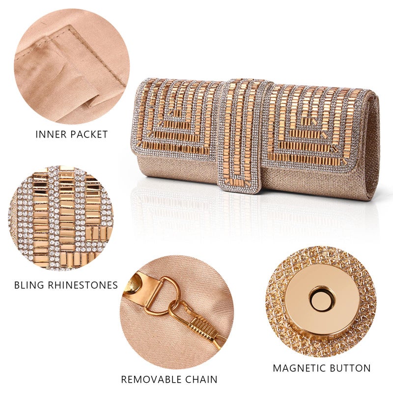 Labair Evening Bag and Clutches for Women Sparkle Clutch Purse with Rhinestones Wedding Party Handbag. (Gold) - Image 5